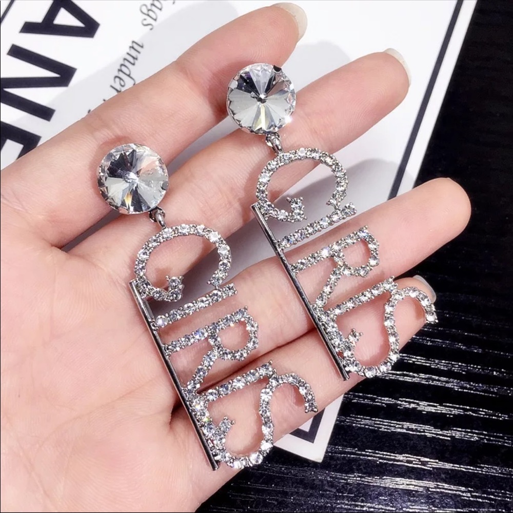 GIRLS Earrings Sparkle Bling Rhinestone Long - Picture 2 of 5